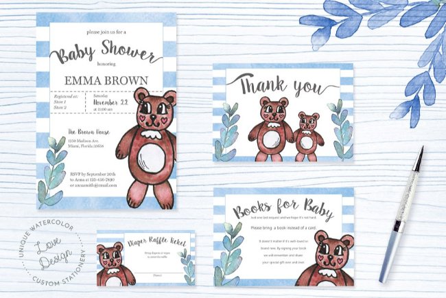 Teddy Bear Baby Shower Invitations Template, Printable Teddy